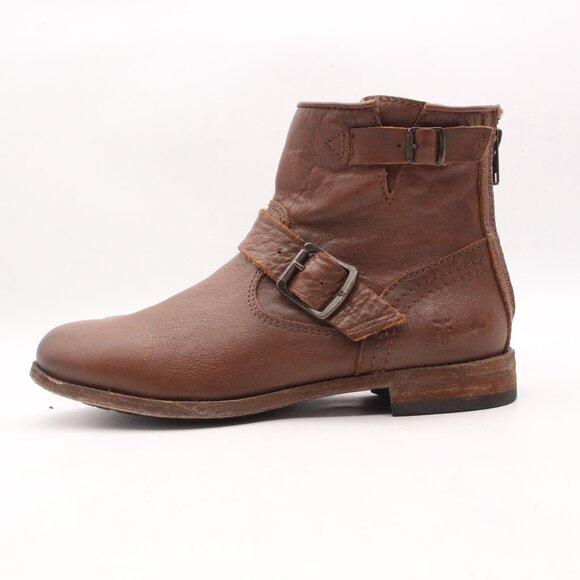 Frye Tyler Women's US 7.5 B Engineer Ankle Moto Boots  Brown Leather Buckle Zip - Picture 3 of 10